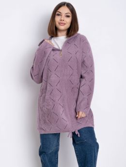 0771-23 розовый женский кардиган (шерсть альпаки, с капюшоном, на змейке, 1 ед. универсальный размер батал: 46-54) фото