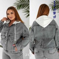 0342# серая женская джинсовая куртка (Liana, стрейч коттон, 6 ед, размеры батал: XL-6XL) выдача на следующий день фото