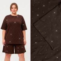 3691-913 темно-коричневый женский костюм двойка с камнями (футболка + шорты) (5'TH AVENUE, турецкий хлопок, 3 ед. размеры полуба фото