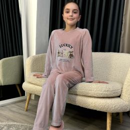 18400-32 темно-пудровая пижама на девочку 8-14 лет (SARA, велюровая, 4 ед. размеры подросток: 8. 10. 12. 14 ) фото