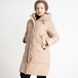 3802 бежевая женская куртка (FURUI, на синтепоне с капюшоном , 5 ед. размеры батальные: 50.52.54.56.58) фото