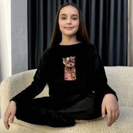 купить оптом джинсы 18450-1 черная пижама на девочку 8-14 лет (SARA, велюровая, 4 ед. размеры подросток: 8. 10. 12. 14 ) недорого
