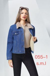 0055-1* синяя женская джинсовая куртка на меху (new jeans, 3 ед, размеры норма: s. m. l) выдача на следующий день фото