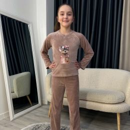 18450-33 темно-пудровая пижама на девочку 8-14 лет (SARA, велюровая, 4 ед. размеры подросток: 8. 10. 12. 14 ) фото