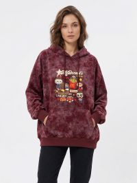 0206-5 бордовый женский худи (двухнитка, варка, принт, с капюшоком, 1 ед, универсальный размер норма : M/3XL)