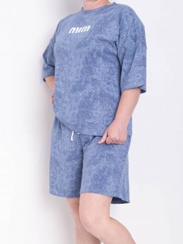 купить 0269-42 голувой женский костюм двойка (футболка + шорты) (5'TH AVENUE, турецкий хлопок, варенка, 3 ед. размеры полубатал: 48. 50 оптом