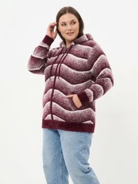 0073-52 бордовый женский кардиган (шерсть альпаки, с капюшоном, на змейке,1 ед. универсальный  размер батал: 50-56) фото