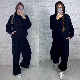 купить 0620-1 черный женский спортивный костюм(5`th Avenue, турецкая трехнитка, флис, 3 ед, размеры норма: 42, 44, 46) оптом