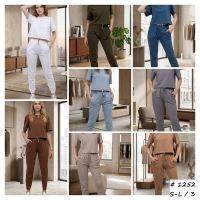 купить 1252 # выбор цвета женский костюм штаны + футболка (Турецкий кулир, 3 ед, размеры норма: S, M, L) выдача на следующий день оптом