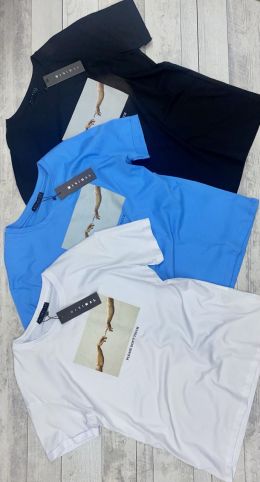 купить оптом джинсы 50148 черная, белая и голубая женская футболка (MINIMAL, 5 ед. размеры на бирках S. M, соответствуют универсальному S-M) недорого