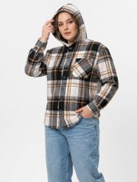 2520 бежевая женская рубашка (байка, на пуговицах, с капюшоном, 5 ед, размеры полубатал: XL. 2XL. 3XL. 4XL. 5XL) фото