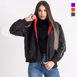 9909 черная женская куртка-бомбер (двусторонняя, второй цвет красный, хаки, либо фиолетовый, 3 размера, соответствуют норме: 44. фото