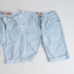 купить оптом джинсы 7920-40 светло-голубые мужские шорты (7 ед. коттон, размеры: 29. 32. 32. 33. 34. 34. 36) маломерят на два размера  недорого