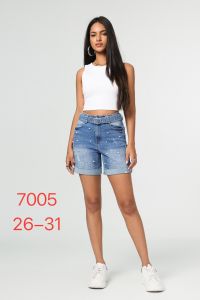 7005# голубые женские джинсовые шорты с камнями (New Jeans, 6 ед, размеры норма: 26-31) выдача на следующий день фото
