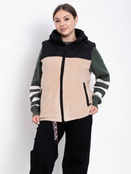 2305-3 бежевая женская жилетка (синтепон, 5 ед. размеры полубатал:L. XL. 2XL. 3XL. 4XL) фото