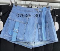купить 0075# голубые женские шорты-юбка (New Jeans, стрейч, 6 ед, размеры норма: 25-30) выдача на следующий день оптом