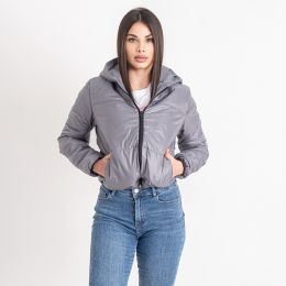 5010-444 серая женская куртка-зефирка (синтепон, капюшон, 2 ед. размеры норма: 42-44. 46-48) фото