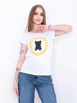 2216-10* белая женская футболка (ТУРЦИЯ, FAVORI, 100% коттон, 3 ед. размеры норма: S. M. L) выдача на следующий день             фото