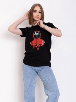 10518-1 черная женская футболка (95% коттон, 5% эластан, 4 ед. размеры норма: S-2XL, один отсутствует) фото