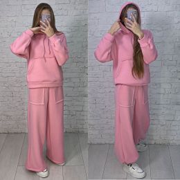 купить 0620-25 розовый женский спортивный костюм(5`th Avenue, турецкая трехнитка, флис, 3 ед, размеры норма: 42, 44, 46) оптом