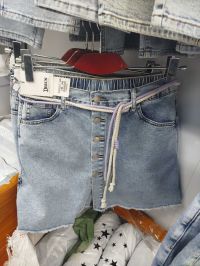 купить 7062# голубые женские джинсовые шорты-юбка(Derun, стрейч, 6 ед, размеры батал: 30-36) выдача на следующий день оптом