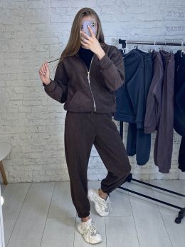 купить 0738-9 коричневый женский спортивный костюм (5'TH AVENUE,турецкий полар-флис  3 ед. размеры полубатал: 50, 52, 54) оптом