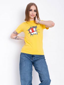 10516-8 желтая женская футболка (95% коттон, 5% эластан, 4 ед. размеры норма: S-2XL, один отсутствует) фото