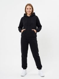 0600-1 чорний жіночий спортивний костюм (турецька трьохнитка, фліс, манжет, з капюшоном, 5 од. розміри норма: S. M. L. XL. 2XL) фото