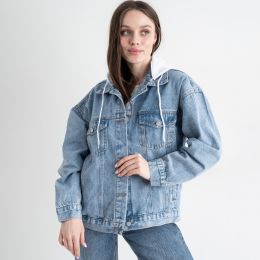 купить оптом джинсы 1218-11 один размер М голубая женская джинсовая куртка (FASHION, белый капюшон) недорого