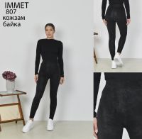 0807 # черные женские лосины кож-зам на байке (Immet, кож-зам, байка, 4 ед, размеры норма: M-2XL) выдача на следующий день фото