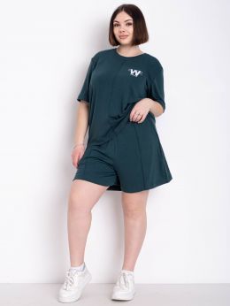 купить 12750-7 темно-зеленый женский спортивный костюм (футболка + шорты) (SARA, 4 ед. размеры полубатал: 46-48. 46-48. 50-52. 50-52) оптом