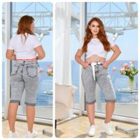 купить 0093-1 # серые женские джинсовые шорты (Lady N, стрейч коттон, 6 ед, размеры батал: 30-36) выдача на следующий день оптом