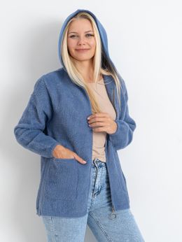 0779-42 голубой женский кардиган (шерсть альпаки, с капюшоном, на змейке, 1 ед. универсальный полубатальный размер: 46-52) фото