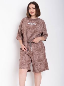 купить 0279-3 мокко женский костюм двойка (футболка + шорты) (5'TH AVENUE, турецкий хлопок, 3 ед. размеры батал:54, 56, 58) оптом