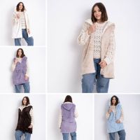 купить 0223-99 # микс цветов женская меховая жилетка (еко-мех, с капюшон, 5 ед, размеры батал: 6XL) выдача на следующий день оптом