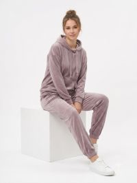 1530-4 темно-розовый женский спортивный костюм (YOLA. велюр, с капюшоном, 4 ед, размеры норма:S. M. L. XL) фото