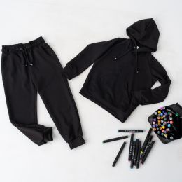 7144-12 черный подростковый спортивный костюм (YOLA, на девочку 9-10 лет, 2 ед. размеры подросток: 134. 134) фото
