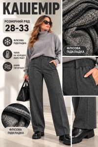2308-3 сірі жіночі теплі брюки (кашемір на флісі, з кишенями, 6ед, розміри напівбатал: 28, 29, 30, 31, 32, 33) фото