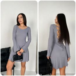 3057-6 * серое женское платье на завязках (турецкий рубчик, 2 ед. размеры норма: 42-44. 46-48) выдача на следующий день фото