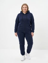 8675-2 синий женский спортивный костюм (трехнитка на флисе, манжет, кофта на змейке, с капюшоном, 3ед, размеры полубатал: 48, 50 фото
