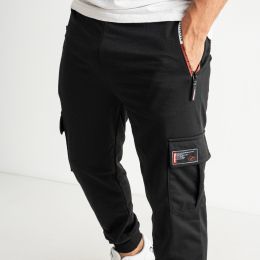 0108-1 ЧЁРНЫЕ спортивные штаны мужские стрейчевые на манжете (5 ед. размеры на бирках: XL-5XL соответствуют M-3XL)  фото