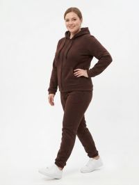 8675-92 коричневый женский спортивный костюм (трехнитка на флисе, манжет, кофта на змейке, с капюшоном, 2ед, размеры полубатал:  фото