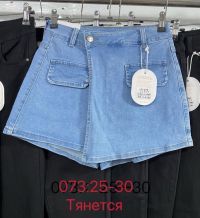 купить 0073# голубые женские шорты-юбка (New Jeans, стрейч, 6 ед, размеры норма: 25-30) выдача на следующий день оптом