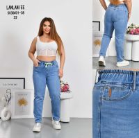 купить 5030# голубые женсике джинсы (Lanlaniee, стрейч коттон, 6 ед, размеры батал: 31-38) выдача на следующий день оптом