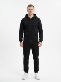 8675-1 черный мужской спортивный костюм (трехнитка на флисе, манжет, кофта на змейке, с капюшоном, 3ед, размеры норма: 48, 50,52 фото