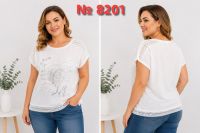 8201-10 # белая женская футболка (трикотаж, лен, 4 ед, размеры батал: 2XL-5XL) выдача на следующий день фото