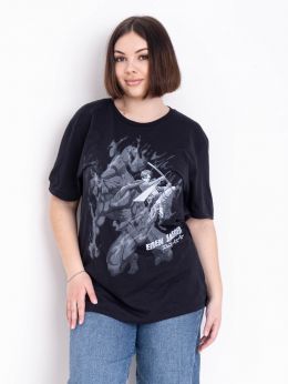 купить оптом джинсы 4970-133 черная женская футболка (100% коттон, 3 ед. полубатал: L. 2XL. 2XL) недорого