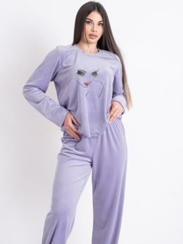купить 14200-232 сиреневая женская пижама (SARA, велюровая, 2 ед. размеры полубатал: 46/48, 50/52) оптом