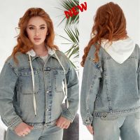 0387# голубая женская джинсовая куртка (Liana, стрейч коттон, 6 ед, размеры батал: L-5XL) выдача на следующий день фото