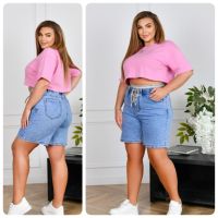 купить 0255 # голубые женские джинсовые шорты (Lady N, стрейч коттон, 6 ед, размеры батал: 32-42) выдача на следующий день оптом